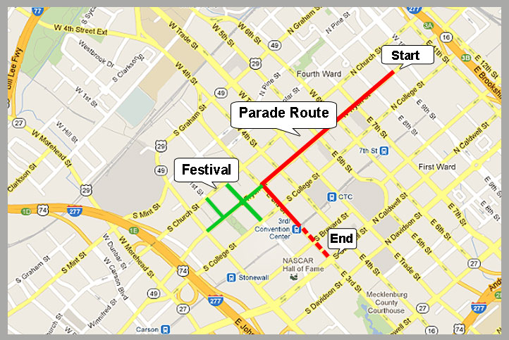 Charlotte. NC St. Patrick's Day Parade route